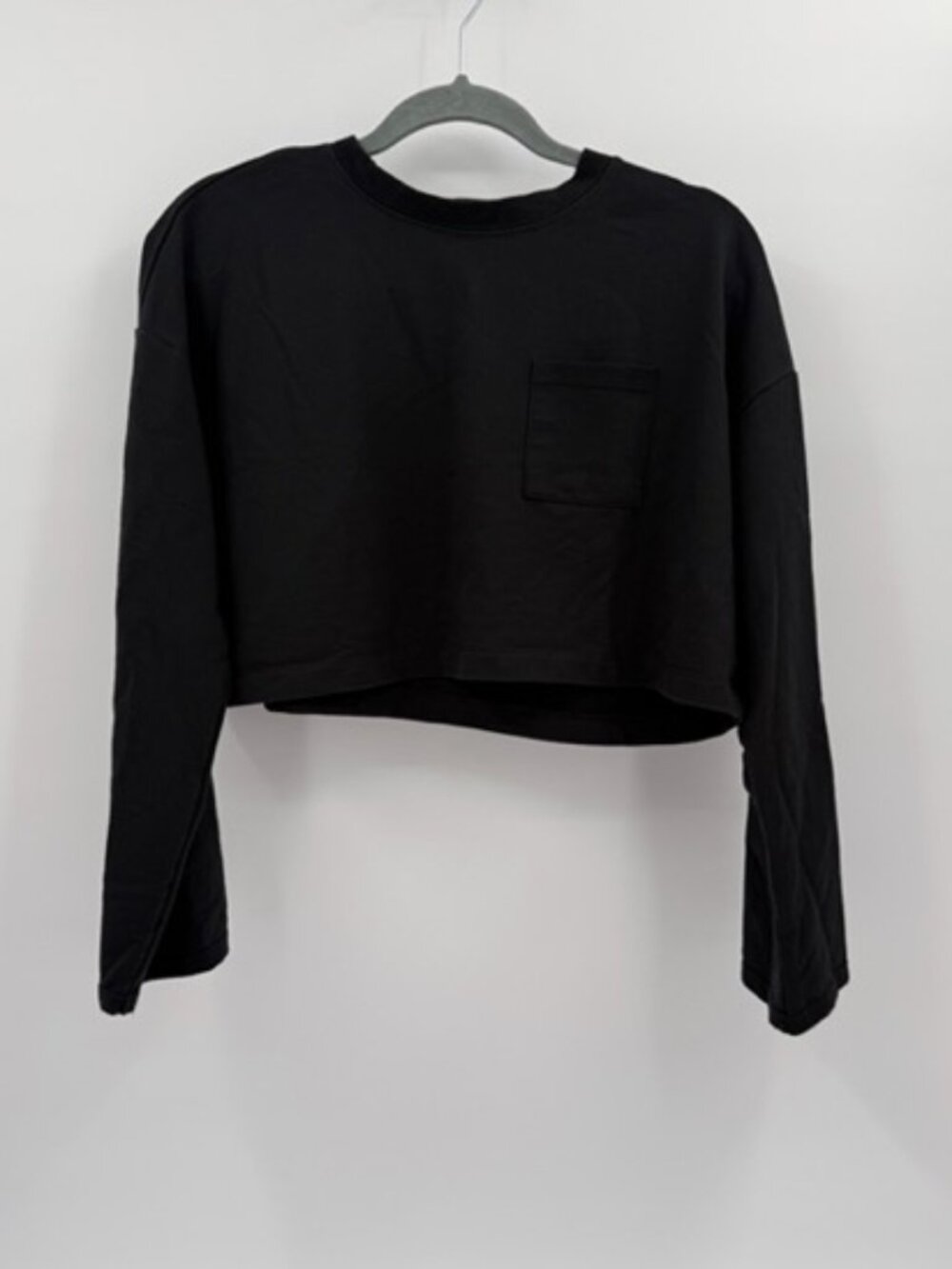 FP Movement Free People Sunny Long Sleeve Tee Black Cropped Pocket Top